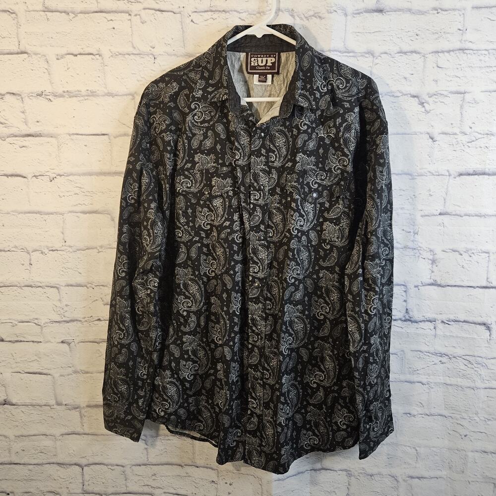 Cowboy Up Pearl Snap Shirt L Paisley Print Cowboy Western Button Up